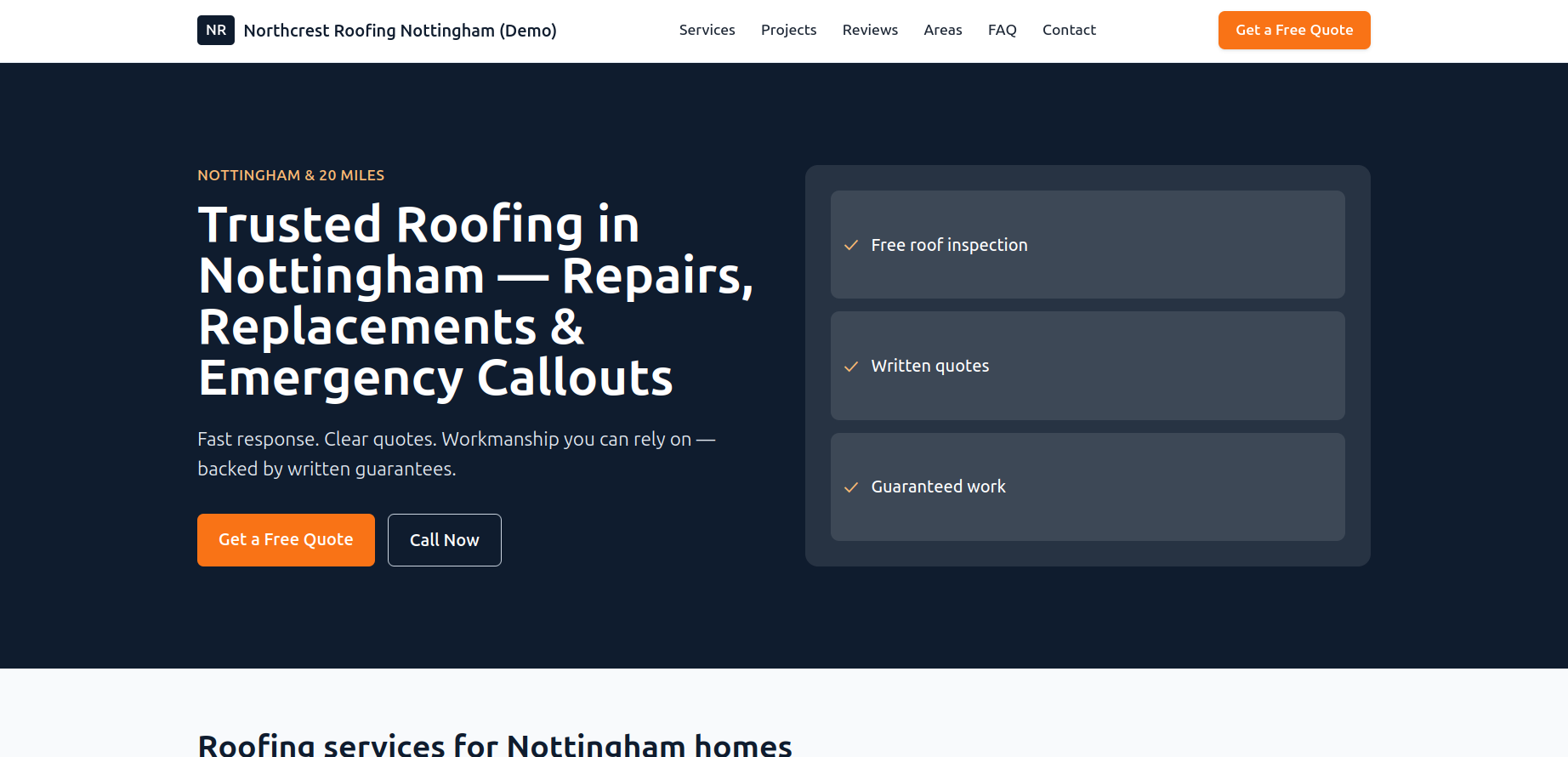 Screenshot of Roofing Business